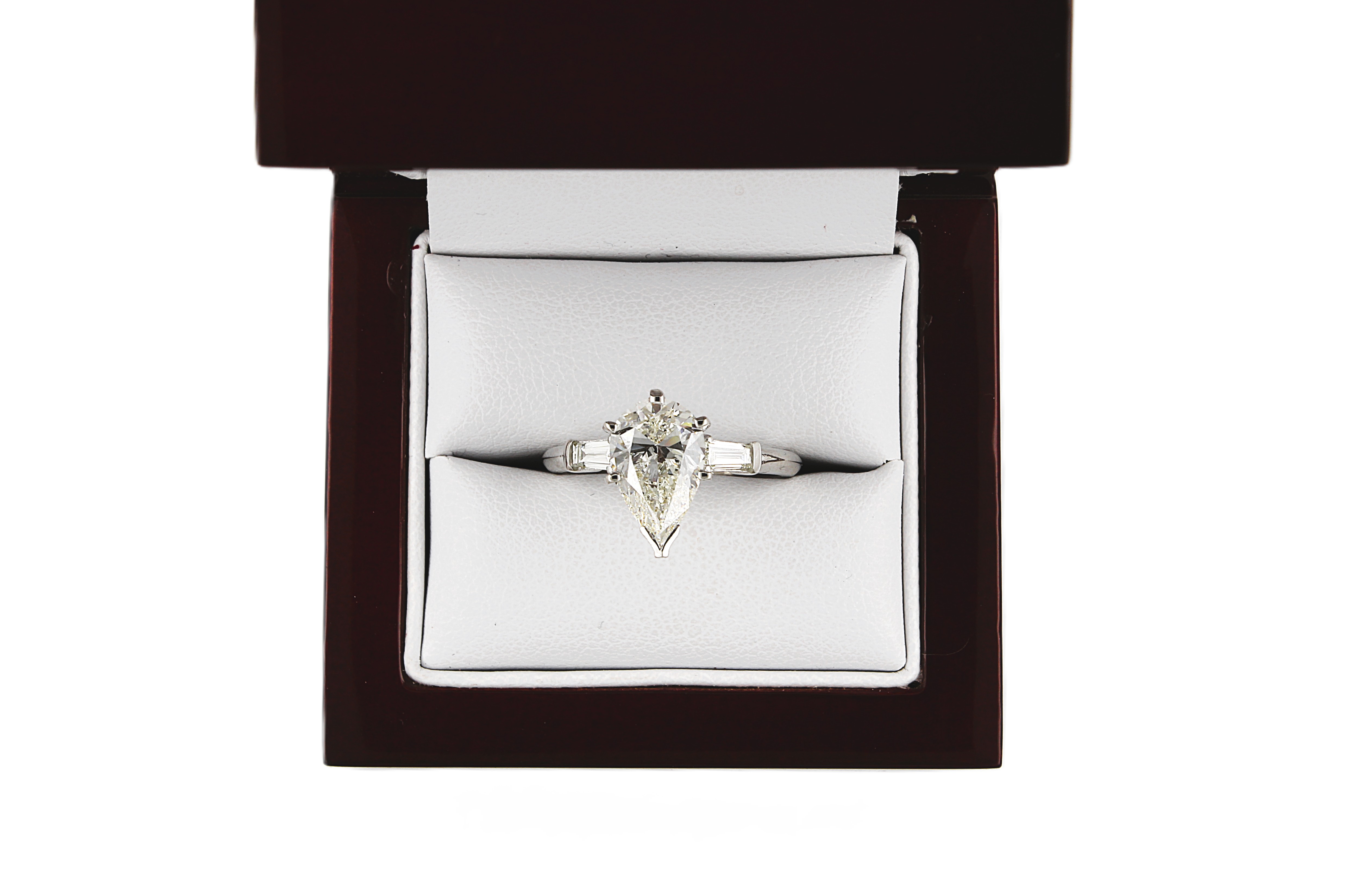 Three Stone Diamond Ring / Pear Shape & Baguette Diamonds